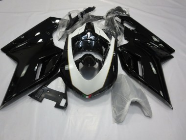 2007-2012 Gloss Black and White Ducati 848 1098 1198 Fairings